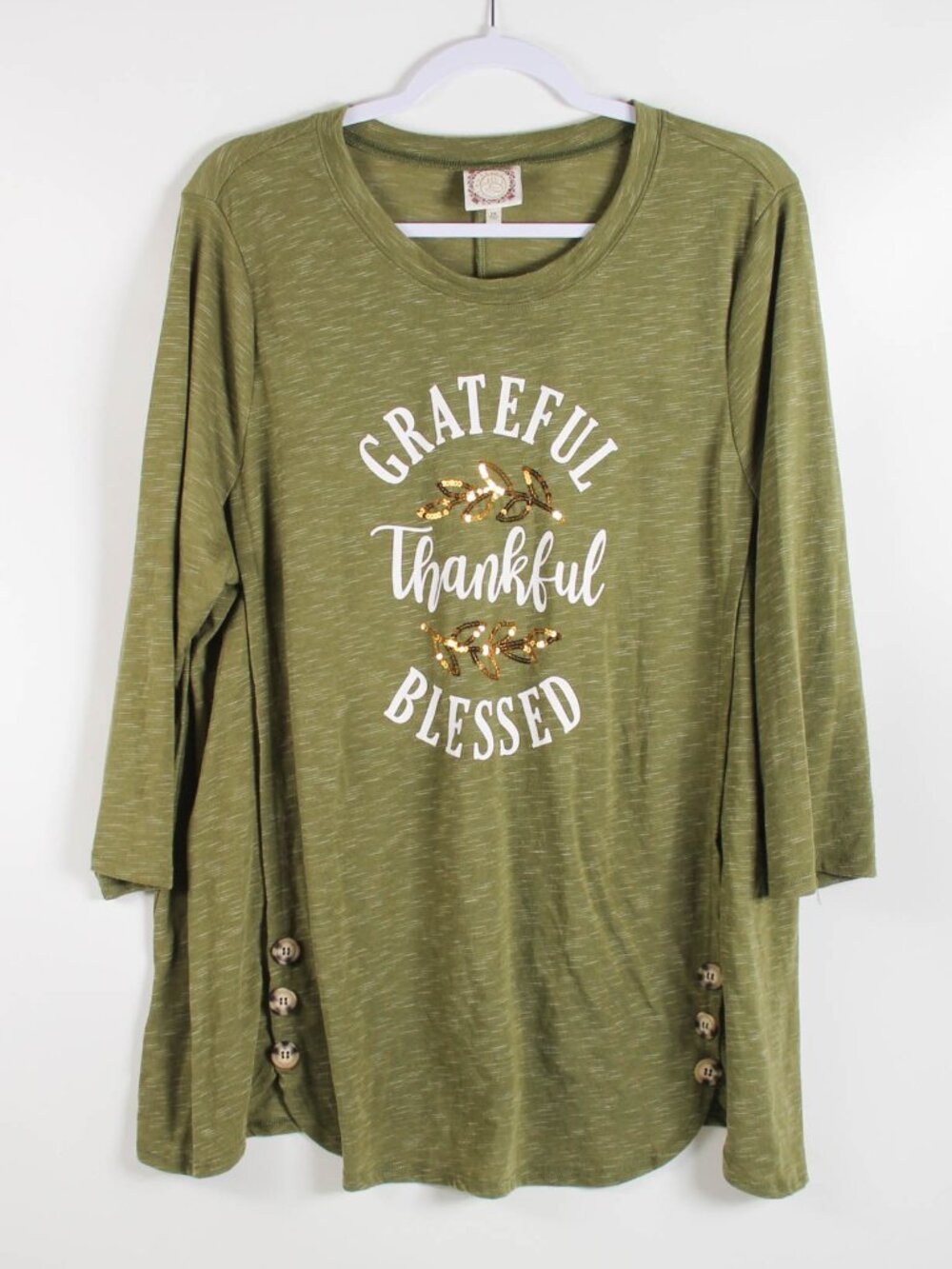 Truself Grateful Thankful Blessed Sequin Tunic Top 2X